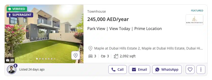Property Finder, maison de ville à Dubai Hills